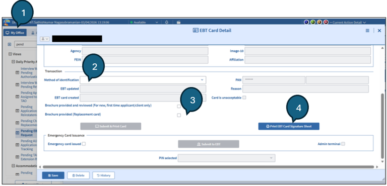 Figure 7: Screenshot of EBT Card Detail Window