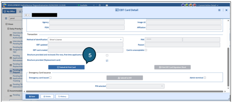 Figure 9: EBT Card Detail Window