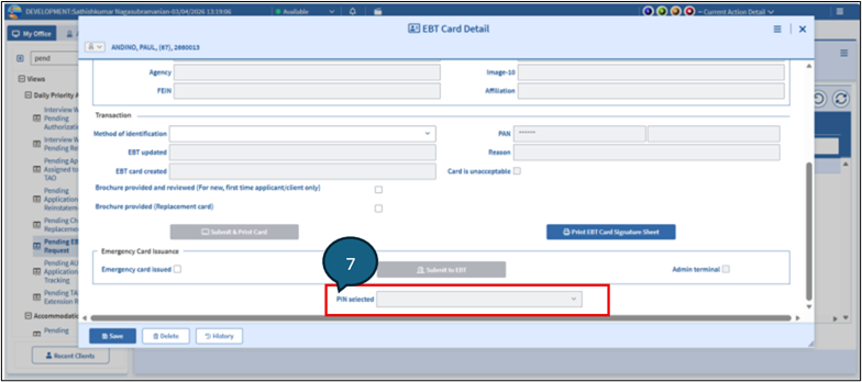 Figure 11: Screenshot of EBT Card Detail window