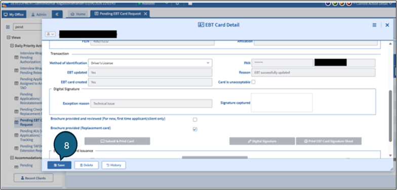 Figure 12: Screenshot of EBT Card Detail window