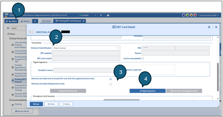 Figure 13: Screenshot of EBT Card Detail window