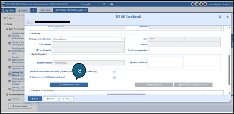 Figure 17: Screenshot of EBT Card Detail window