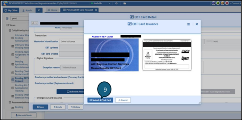 Figure 18: Screenshot of EBT Card Issuance window