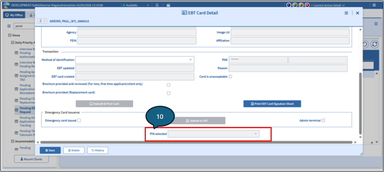 Figure 19: Screenshot of EBT Card Detail window
