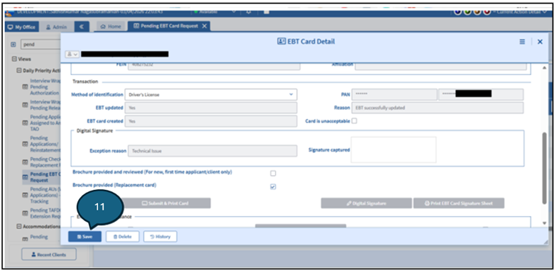 Figure 20: Screenshot of EBT Card Detail window