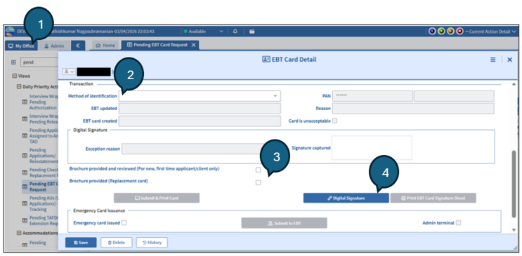 Figure 1 Screenshot of EBT Card Detail Window