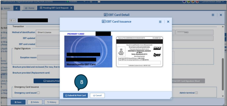 Figure 4: Screenshot of EBT Card Issuance Window