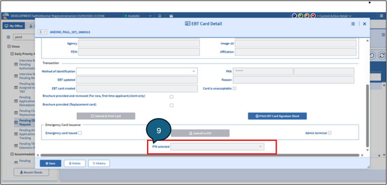 Figure 5: Screenshot of EBT Card Detail Window