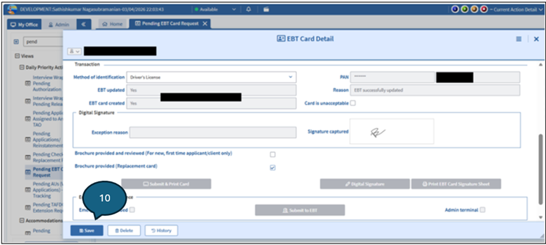 Figure 6: Screenshot of EBT Card Detail Window