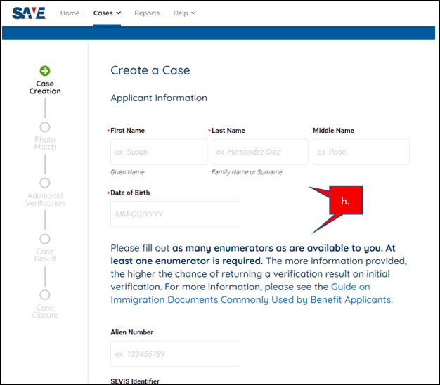 SAVE Create a Case
