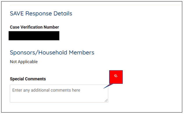 SAVE Response Special Comments 