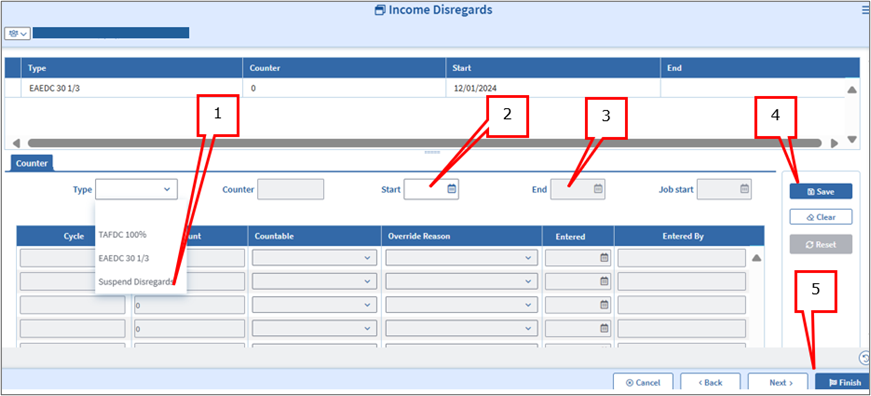 Suspend Earned Income Disregards