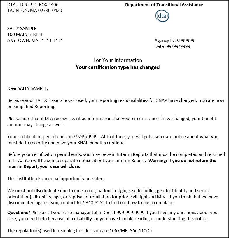 Reclassification Notice