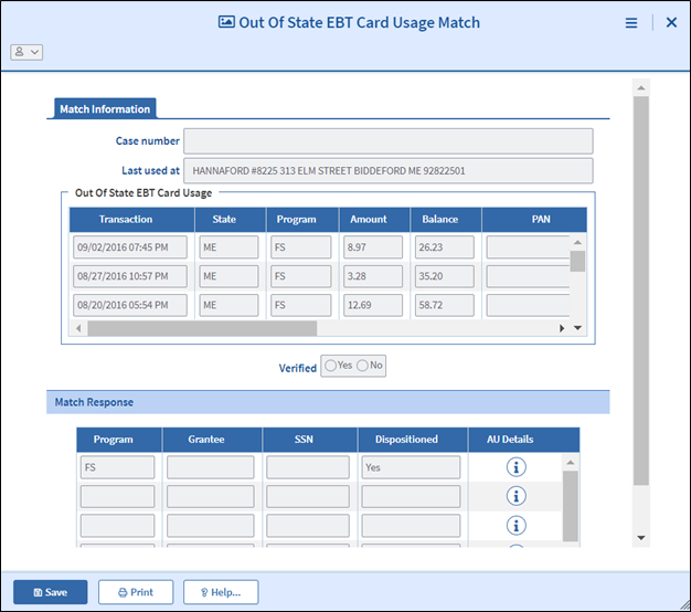 Out of State EBT Card Usage Match