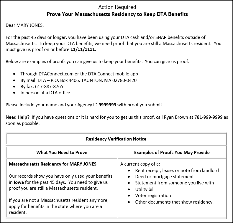 Residency Verification Notice